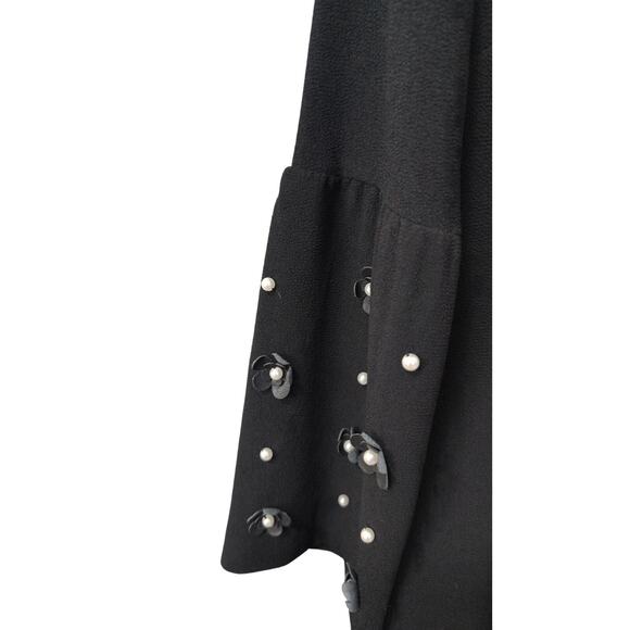 Karl Lagerfeld Black Floral Pearl Sleeve Dress – Size Small - Picture 2 of 3
